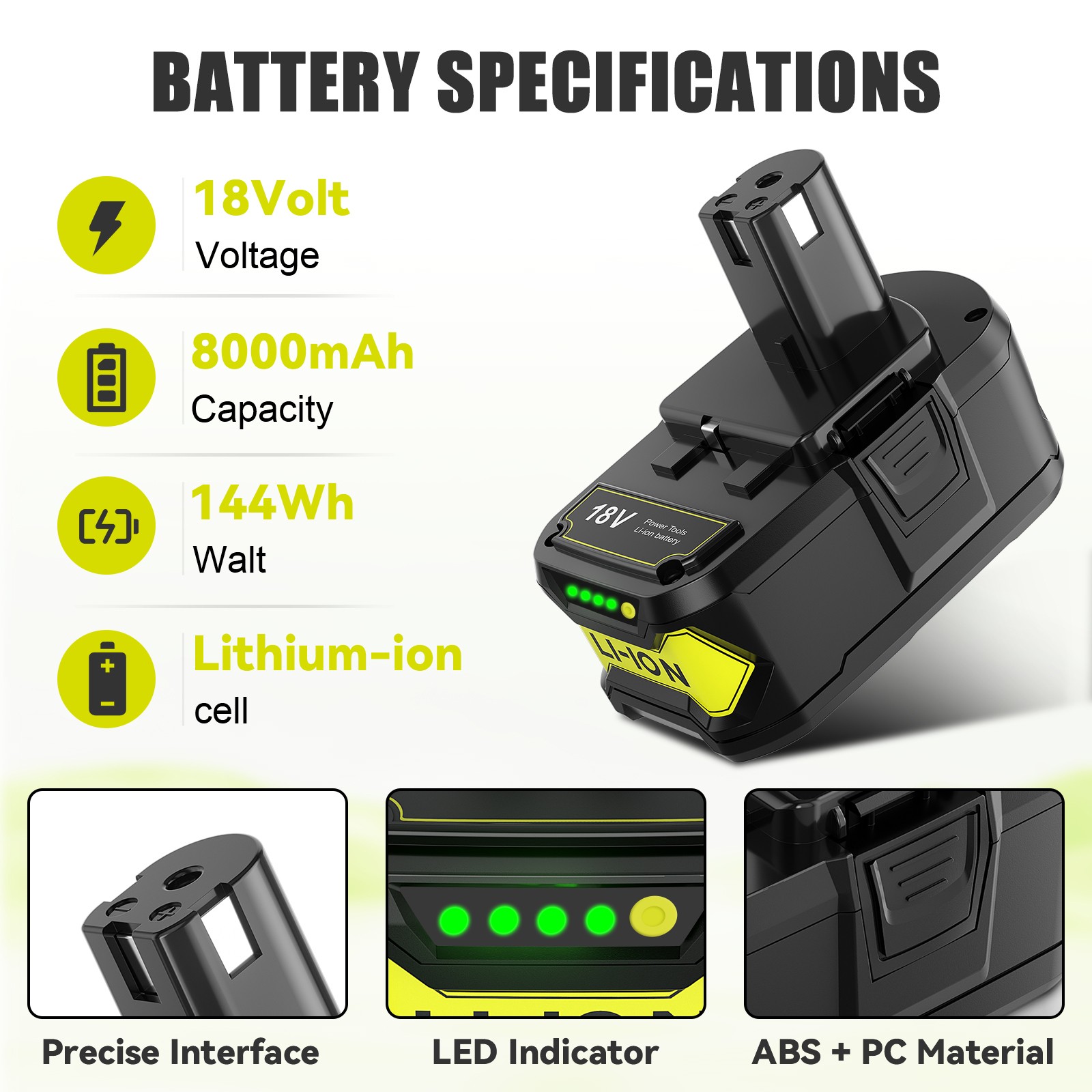 1/2Pack 8.0Ah For RYOBI P108 18V For One Plus High Capacity Lithium Ion Battery
