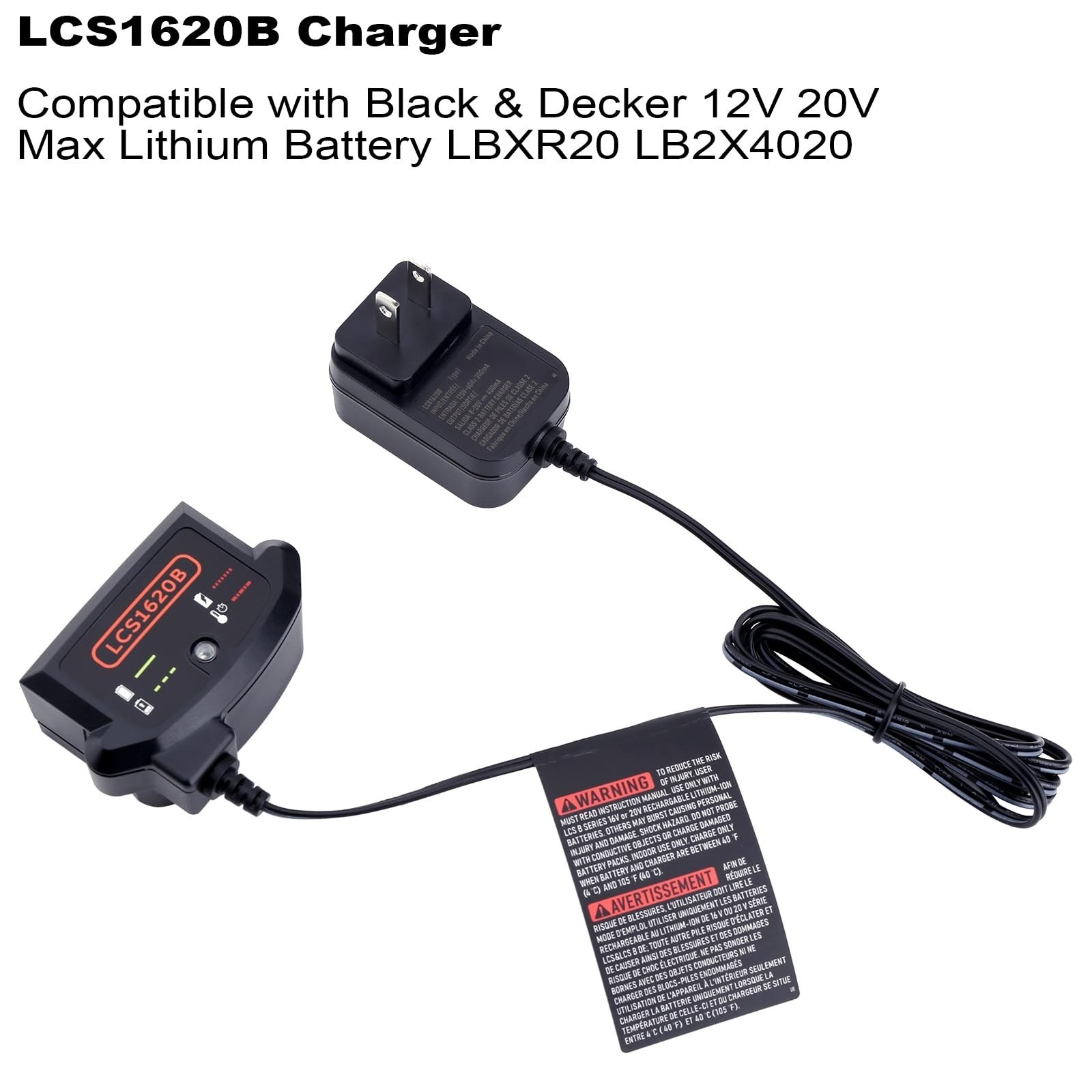20V Lithium Battery Charger Compatible with Black & Decker 12V/20V Batteries
