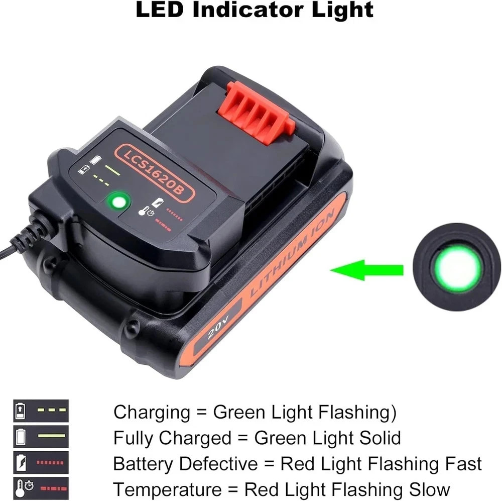 LCS1620B 20V Charger Compatible with Black and Decker 20V Max Lithium Battery LB