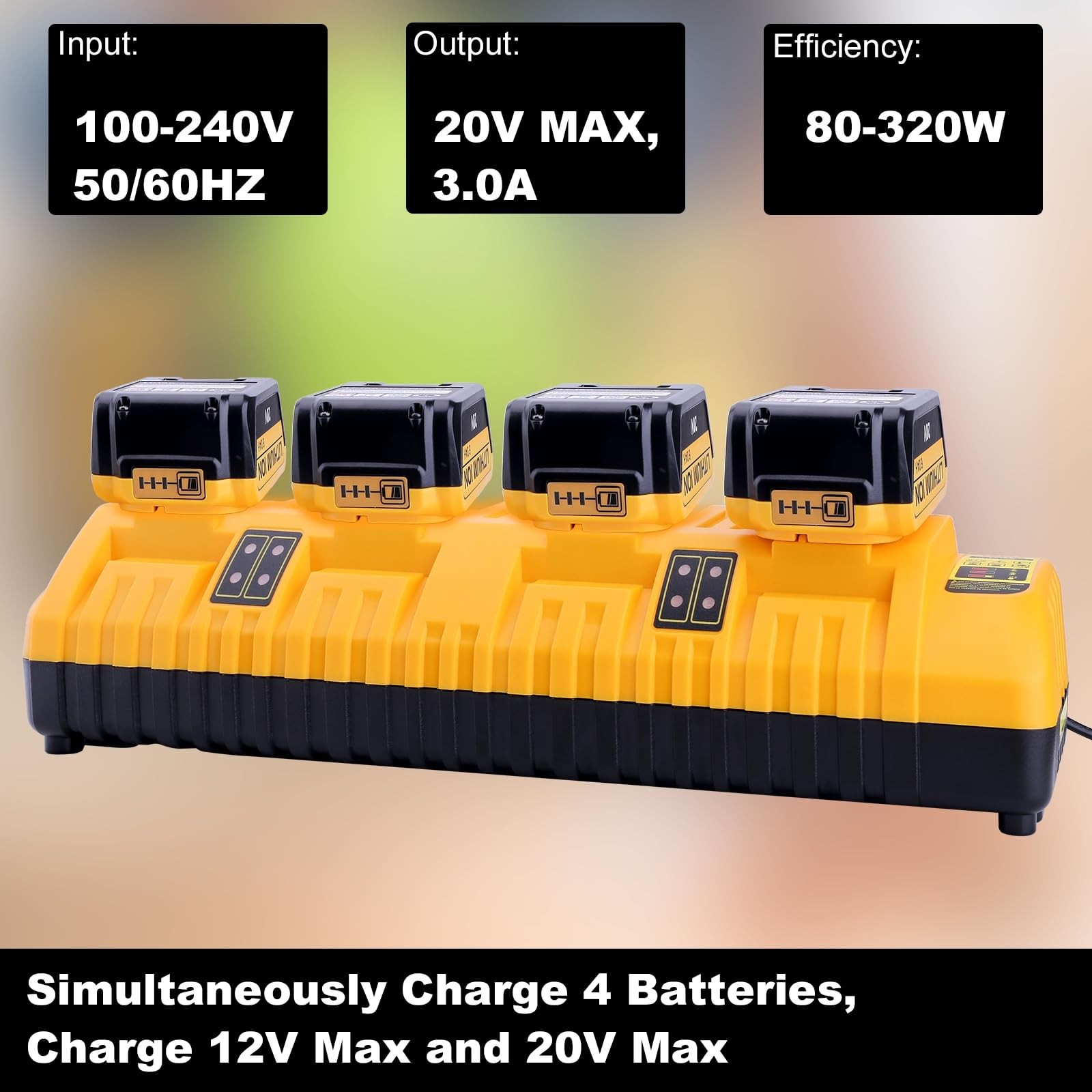 4-Ports Rapid Charger Replacement for Dewalt 12V 20V Max DCB104 Battery Charger