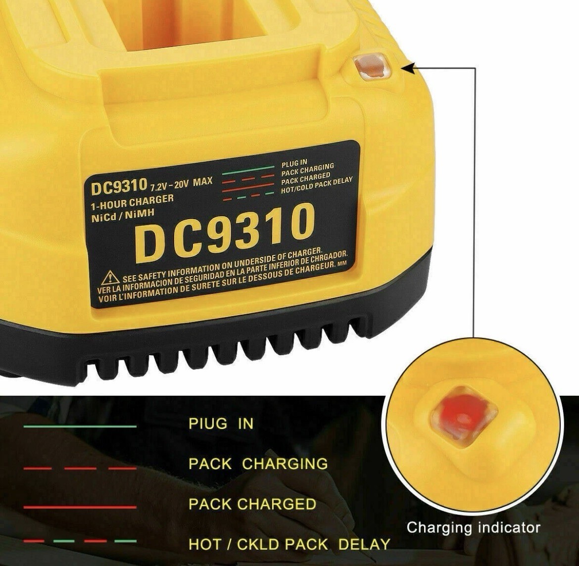 18V Battery Charger Replace DEWALT DC9310 7.2V-18V NiCd NiMh Battery DC9096
