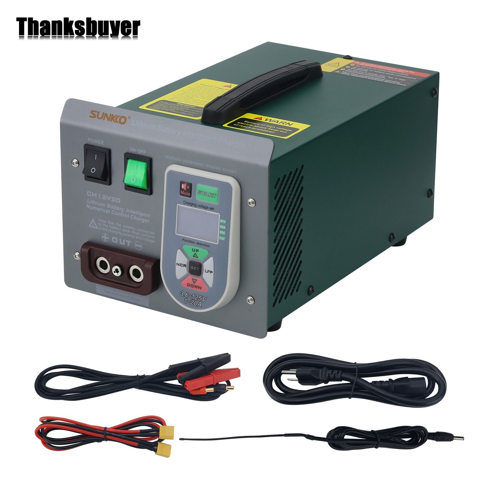 SUNKKO CH12V20 Battery Pack Intelligent Charger 125V/20A for Li-ion/LifePO4