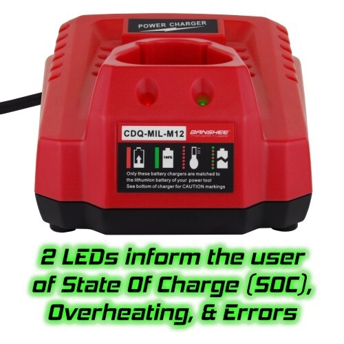 Banshee 12V charger Ideal for Milwaukee M12 Batteries (48-11-2401, 48-59-2401)