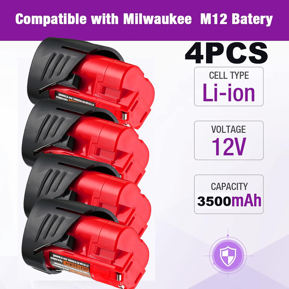 4Pack For Milwaukee 48-11-2460 for M12 LITHIUM 3.5Ah Extended Capacity Battery