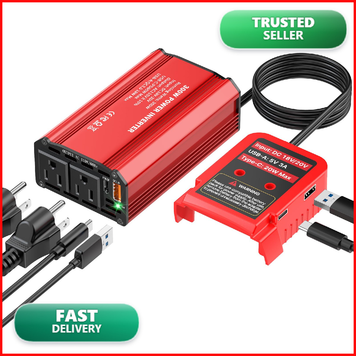 Koezeoi 300W Power Inverter Compatible Milwaukee M18 Battery Dc 18V To Ac 110V