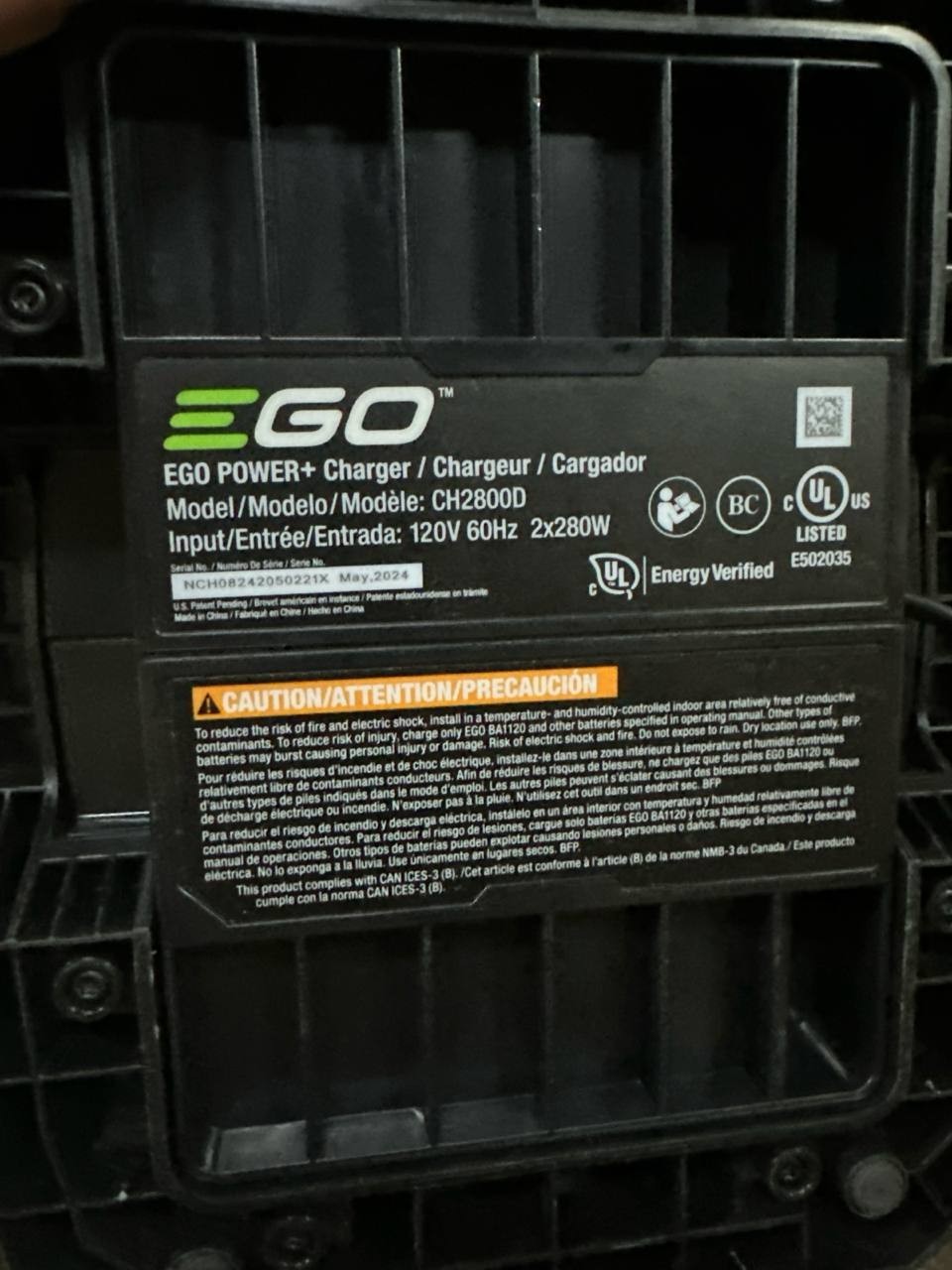 EGO Power+ CH2800D 56V 280W Dual Port Battery Charger – Black/Green NEW (No Box)