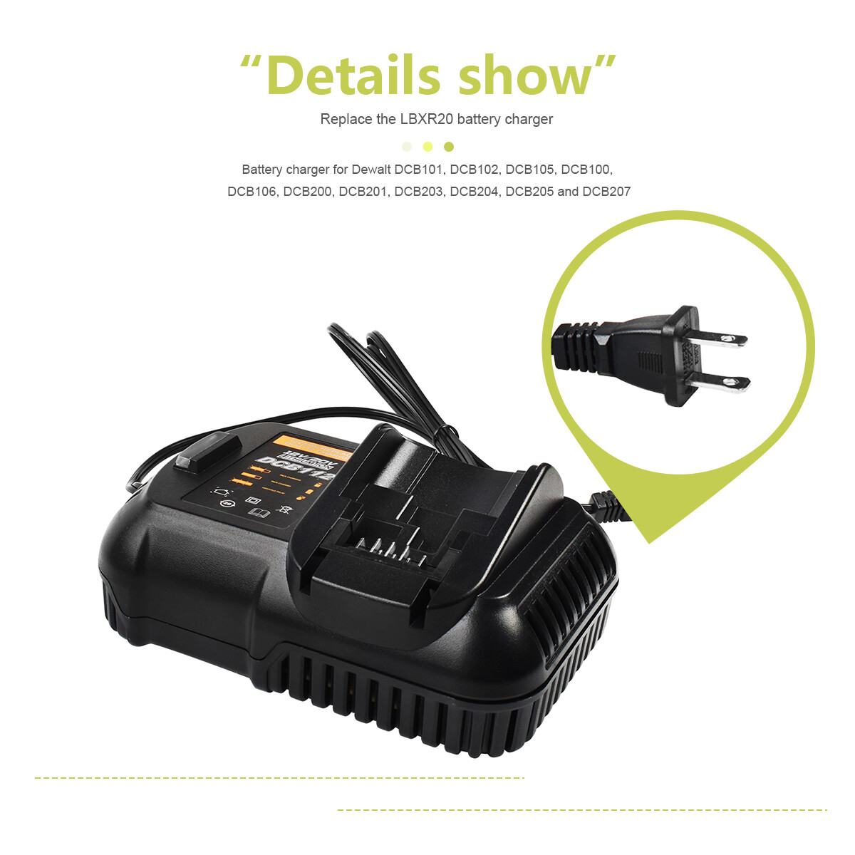 Replacement Battery Charger For Dewalt 20V 20 Volt Max Lithium Ion DCB112 DCB102
