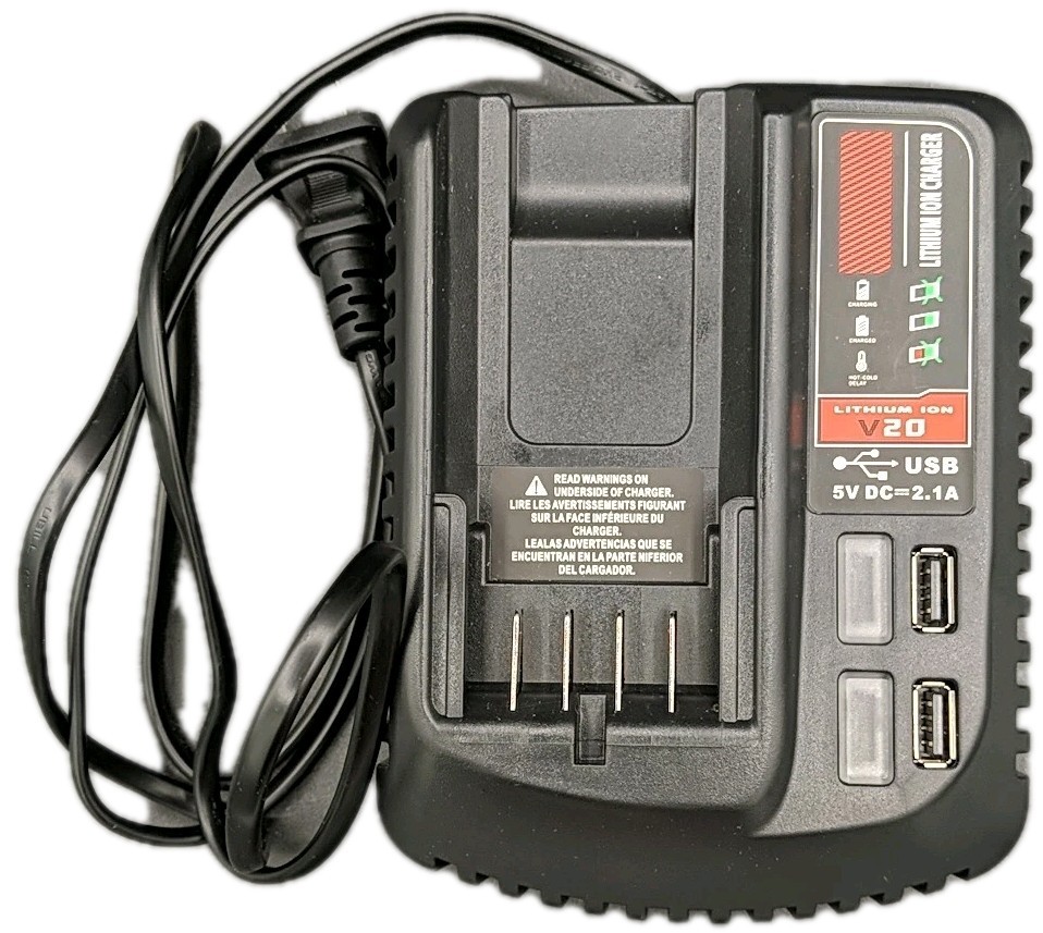 Battery Charger For Craftsman V20 Lithium Ion CMCB102 104 201 202 204 205, 2 USB