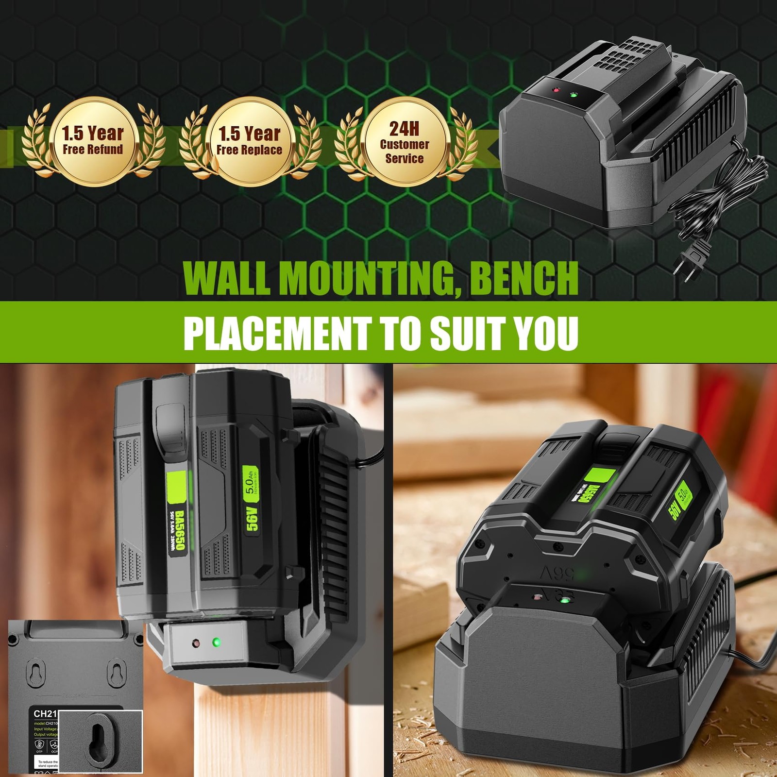 CH2100 4.0A Rapid Charger Replacement for EGO 56V Battery BA2800T BA4200T BA1400