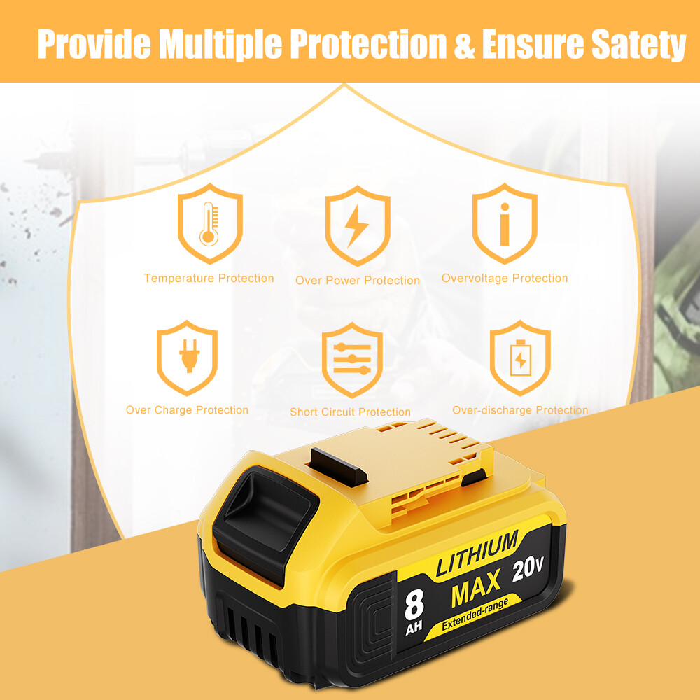1-2PACK for DeWalt DCB210 20V MAX 8 Ah 5 Ah Li-Ion Battery 20 Volt DCB206 DCB208