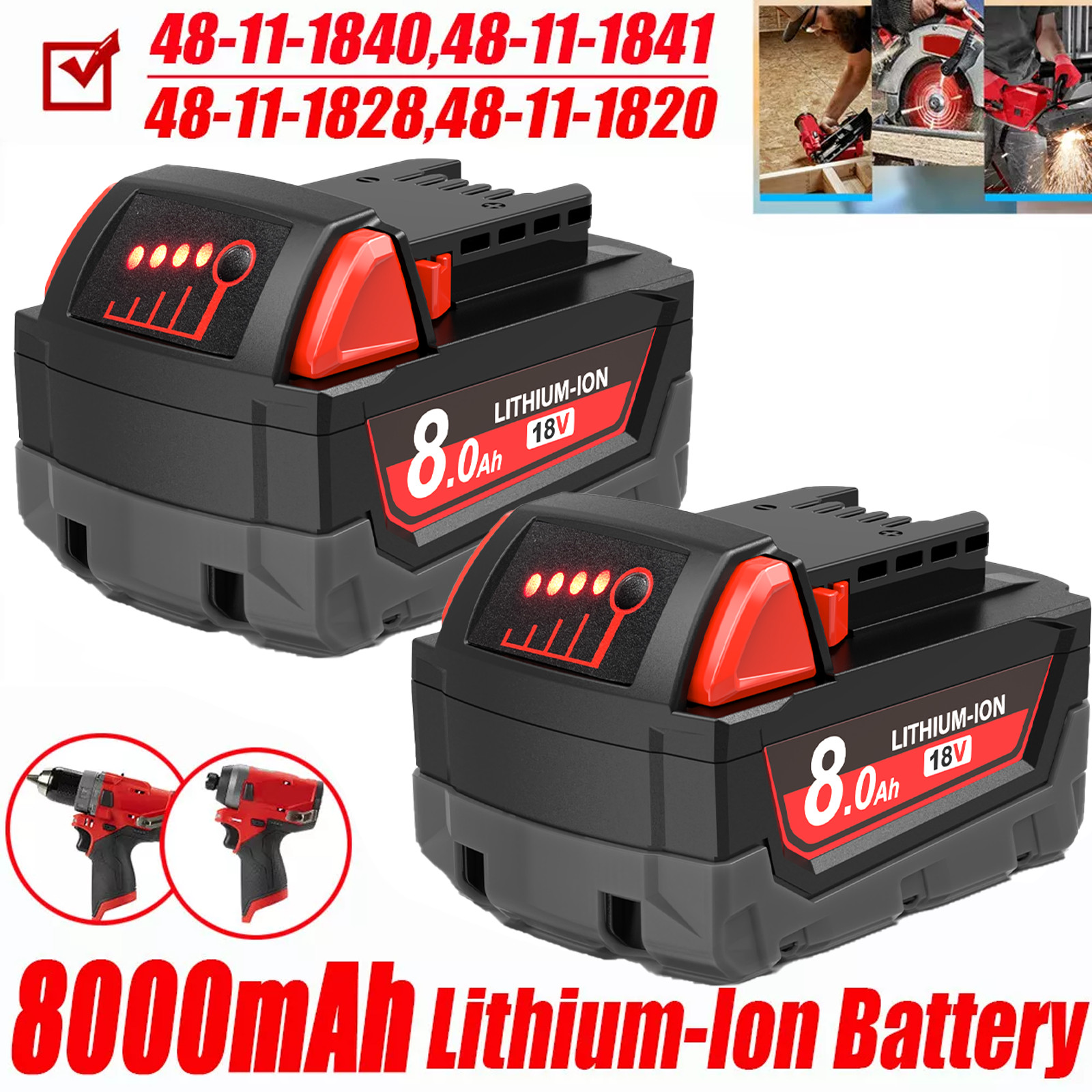 2PACK For Milwaukee For M18 Lithium 8.0AH Extended Capacity Battery 48-11-1860