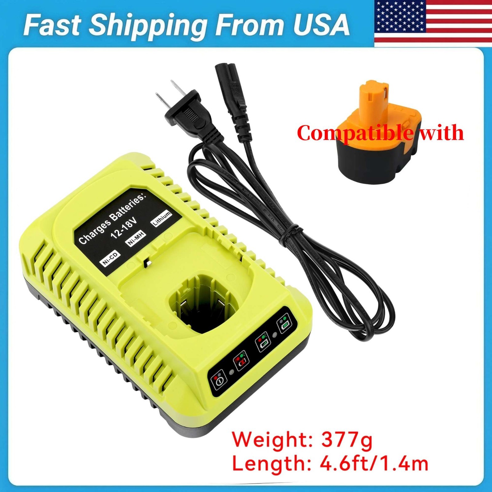 P117 Charger For Ryobi 14.4V NiCad/NiMh Battery 130224010 130224011 130281002