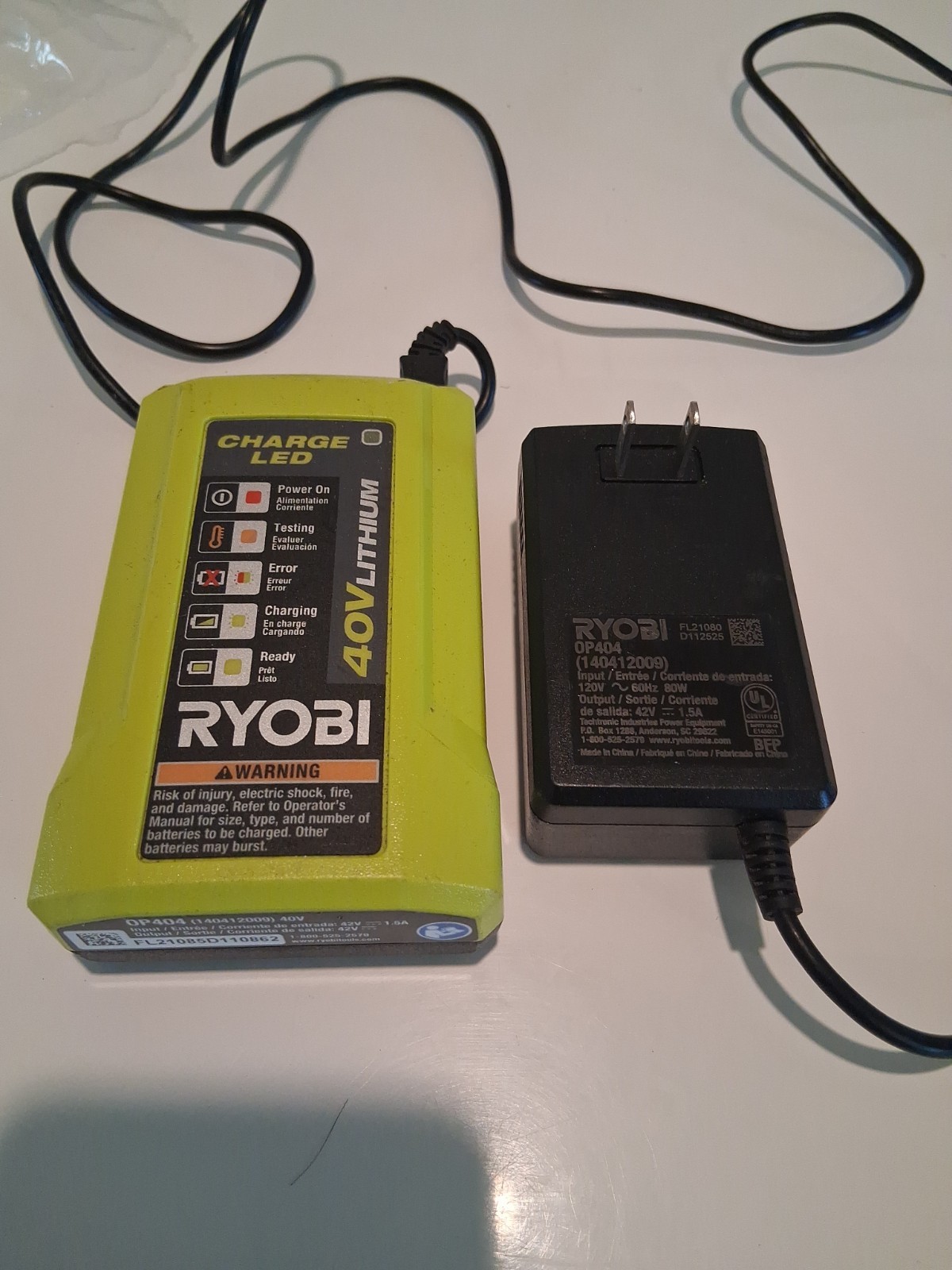Genuine Ryobi OP404 40V Lithium-Ion Battery Charger Slim Line Cord Included