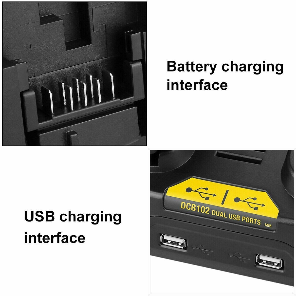 For Dewalt DCB102 Max Lithium Dual 2 Port Battery Charger DCB200 DCB206 12V- 20V
