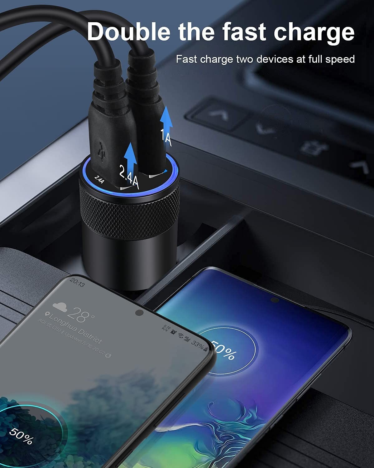 Ailkin Car Charger 2Pack/3.4A Charge Dual Port Usb Cargador Carro Lighter