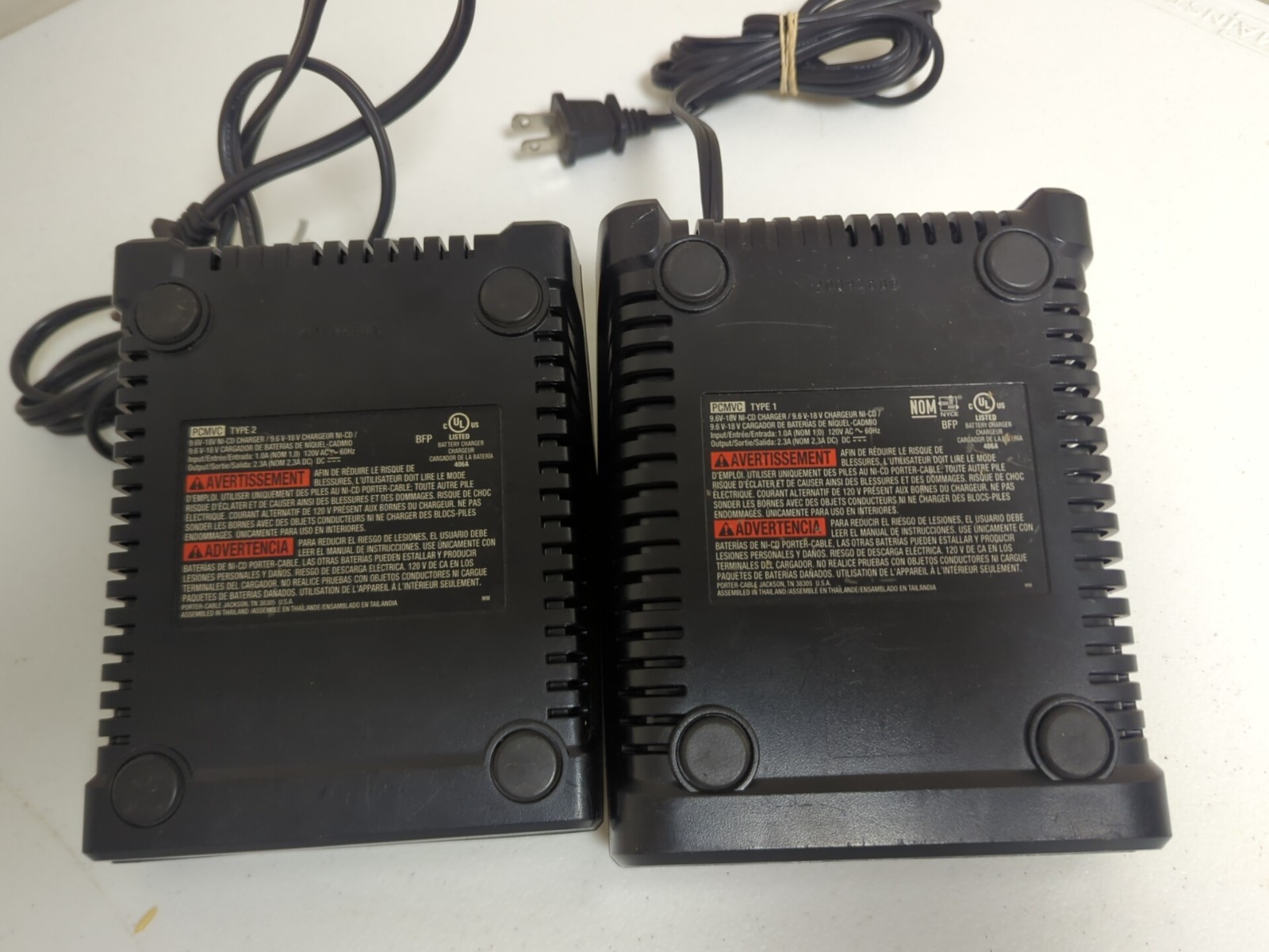 Lot Of 2 Porter Cable NICAD Ni-Cd Battery Charger PCMVC Type 2 & Type 1 9.6-18V