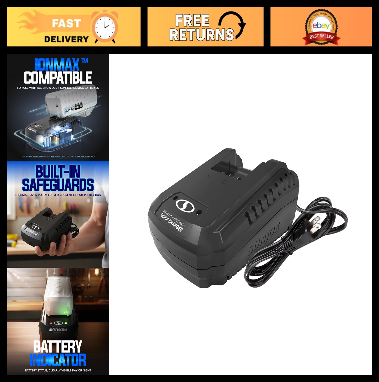 Dual-Port Quick Charger for 24V Lithium-Ion Batteries, Universal Battery Managem