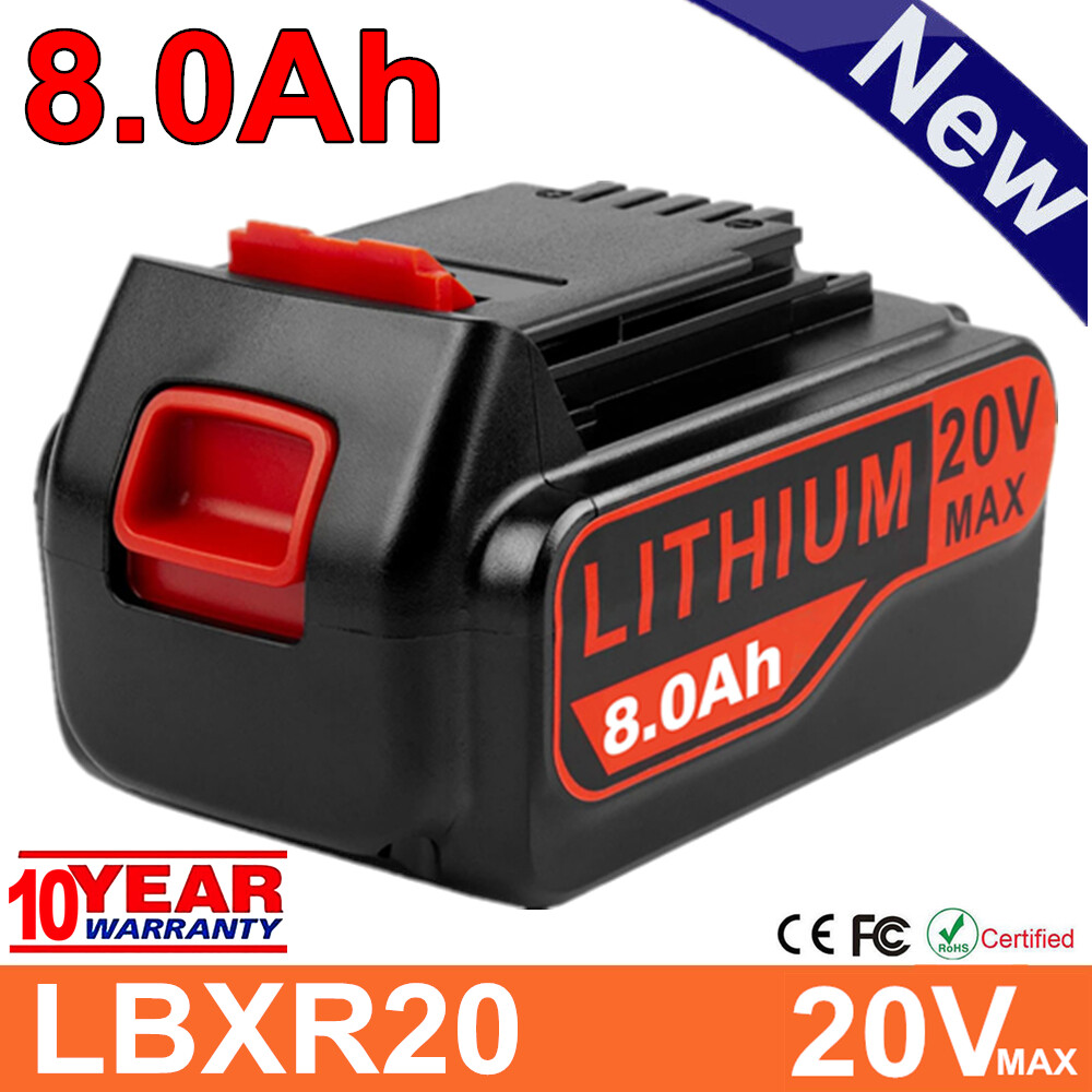8.0Ah 20V MAX Battery for Black + Decker 20V Lithium LB20 LBX20 LB2X4020 LBXR20