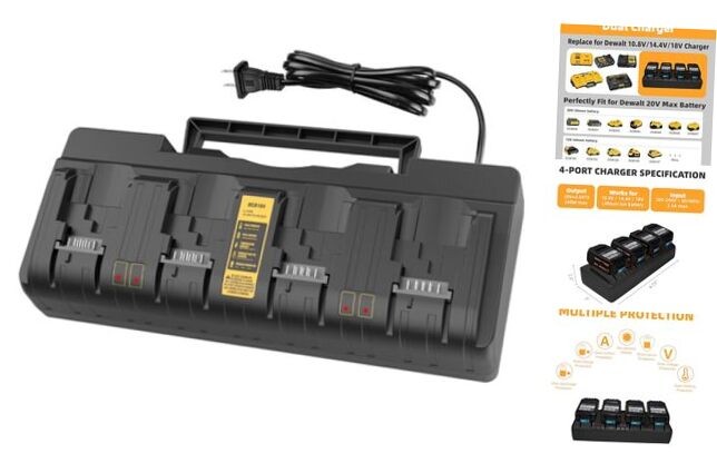 4-Port Battery Charger Station Replace for Dewalt DCB104 DCB120 DCB127 DCB112