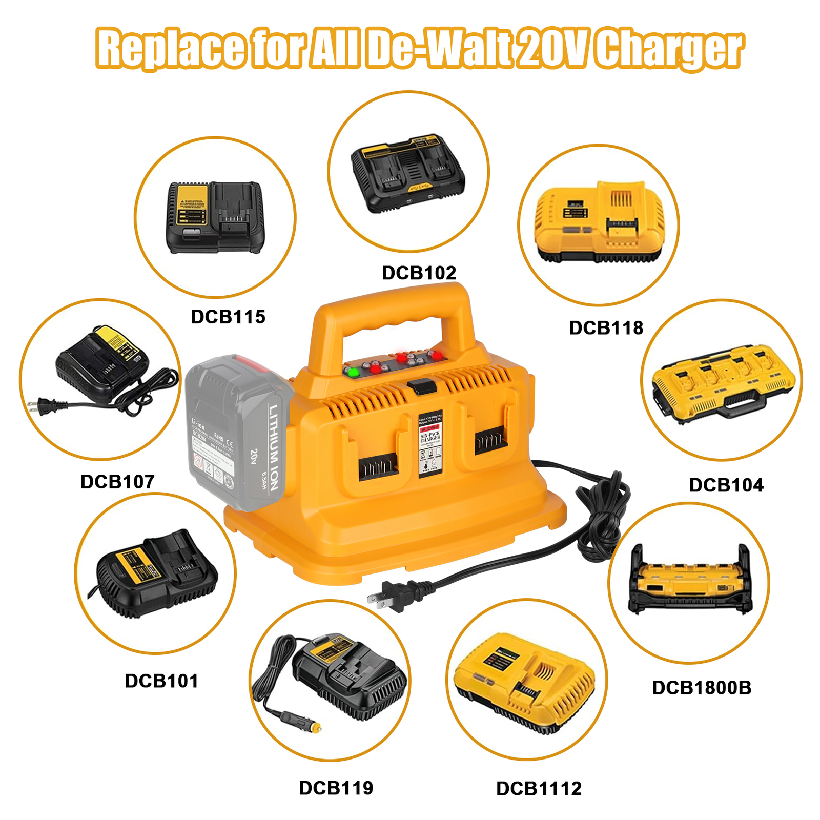 6-Port Charger Station for Dewalt 20V Max/60V Flexvolt DCB200 DCB203 DCB204
