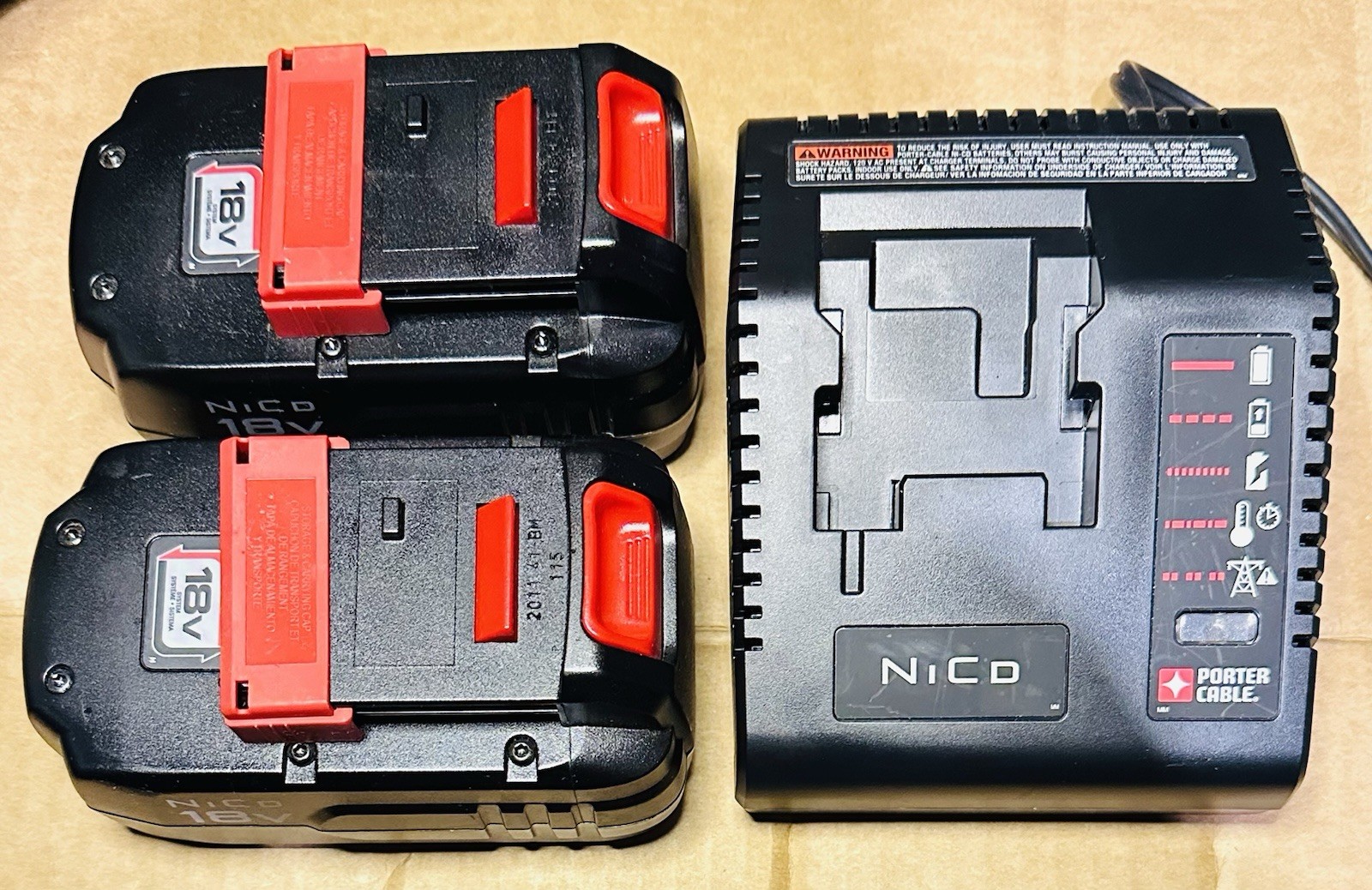 Porter-Cable NiCad 18V Power Combo PCMVC Charger & 2 Batteries PC18B – Brand New