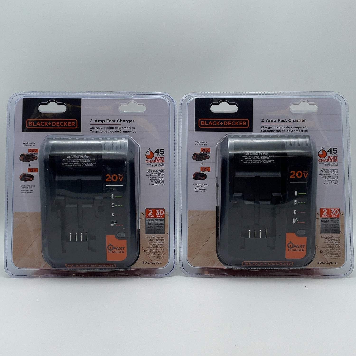 Lot of 2 New Black+Decker BDCAC202B 20V Battery Charger