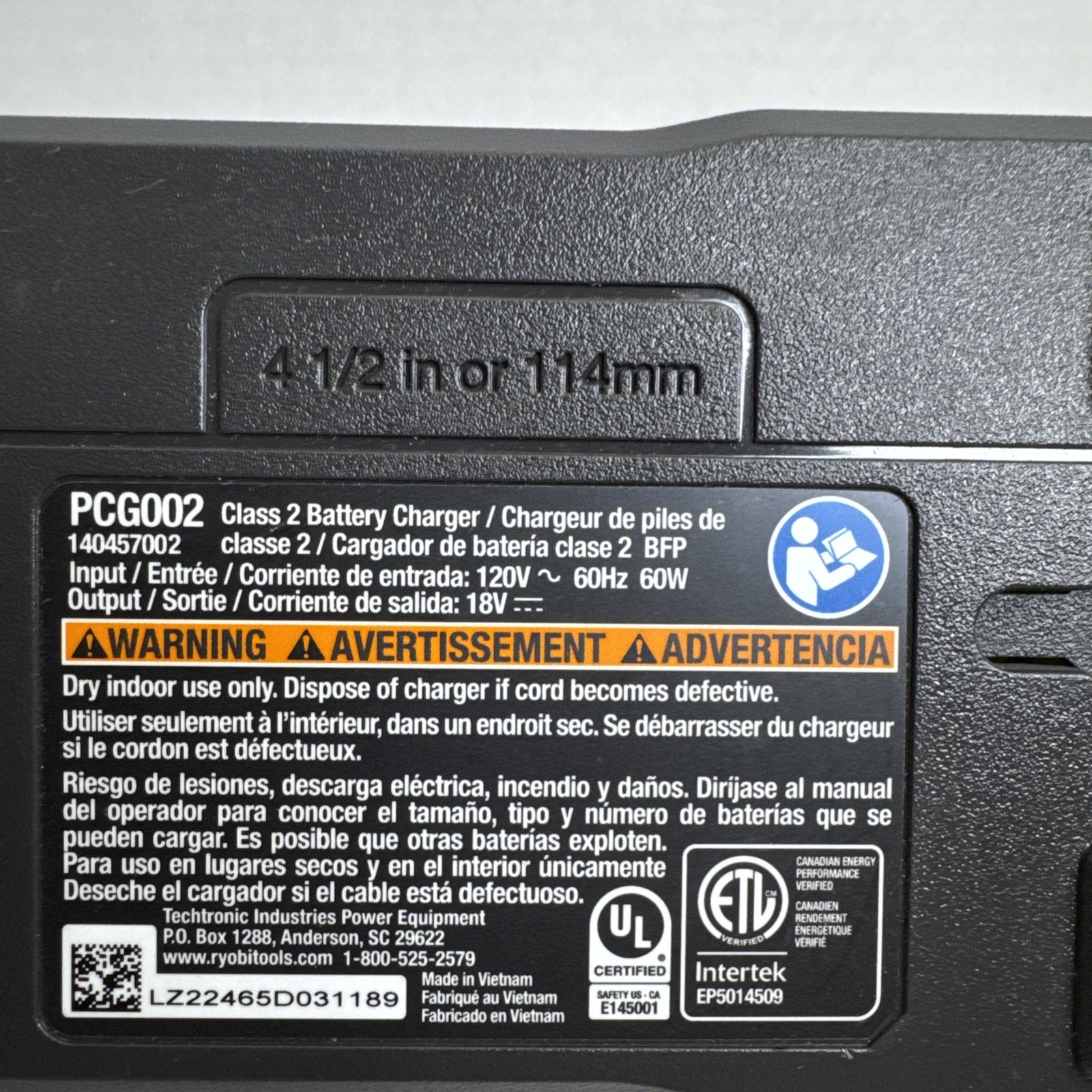 Ryobi PCG002 18V ONE+ Lithium-Ion FAST Battery Charger OEM