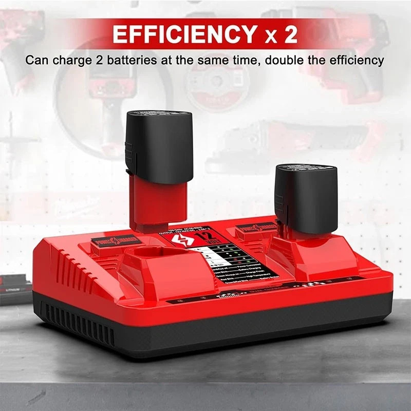 Dual Charger for Milwaukee M12 12V Li-ion 48-11-2401 48-11-2420 Charger