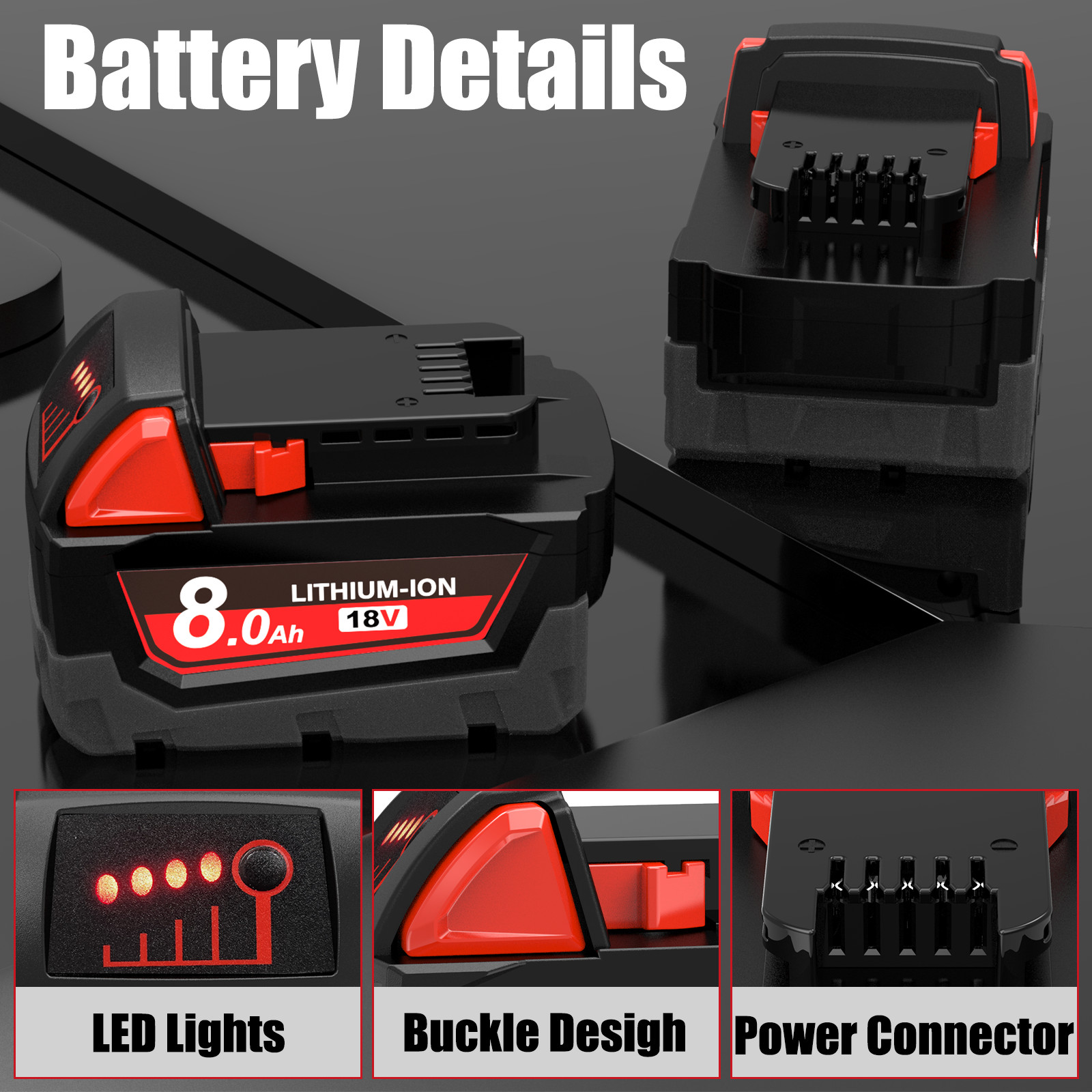 2PACK For Milwaukee For M18 Lithium 8.0AH Extended Capacity Battery 48-11-1860