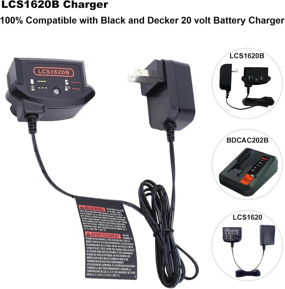 LCS1620B 20V Charger Compatible with Black and Decker 20V Max Lithium Battery LB