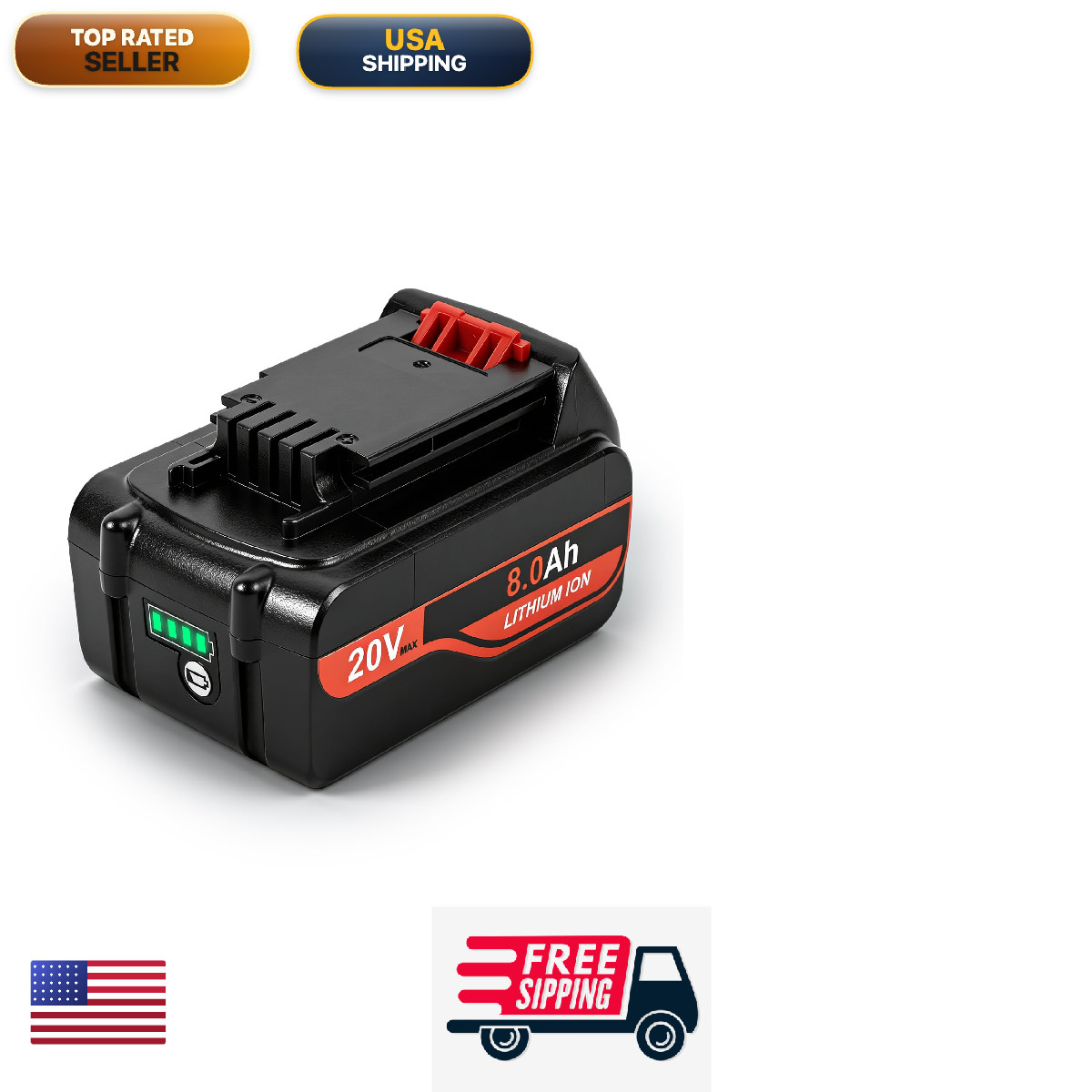 Saniu 1Pack 8.0Ah High-Capacity Replacement For And 20V Lithium Ion Battery Max
