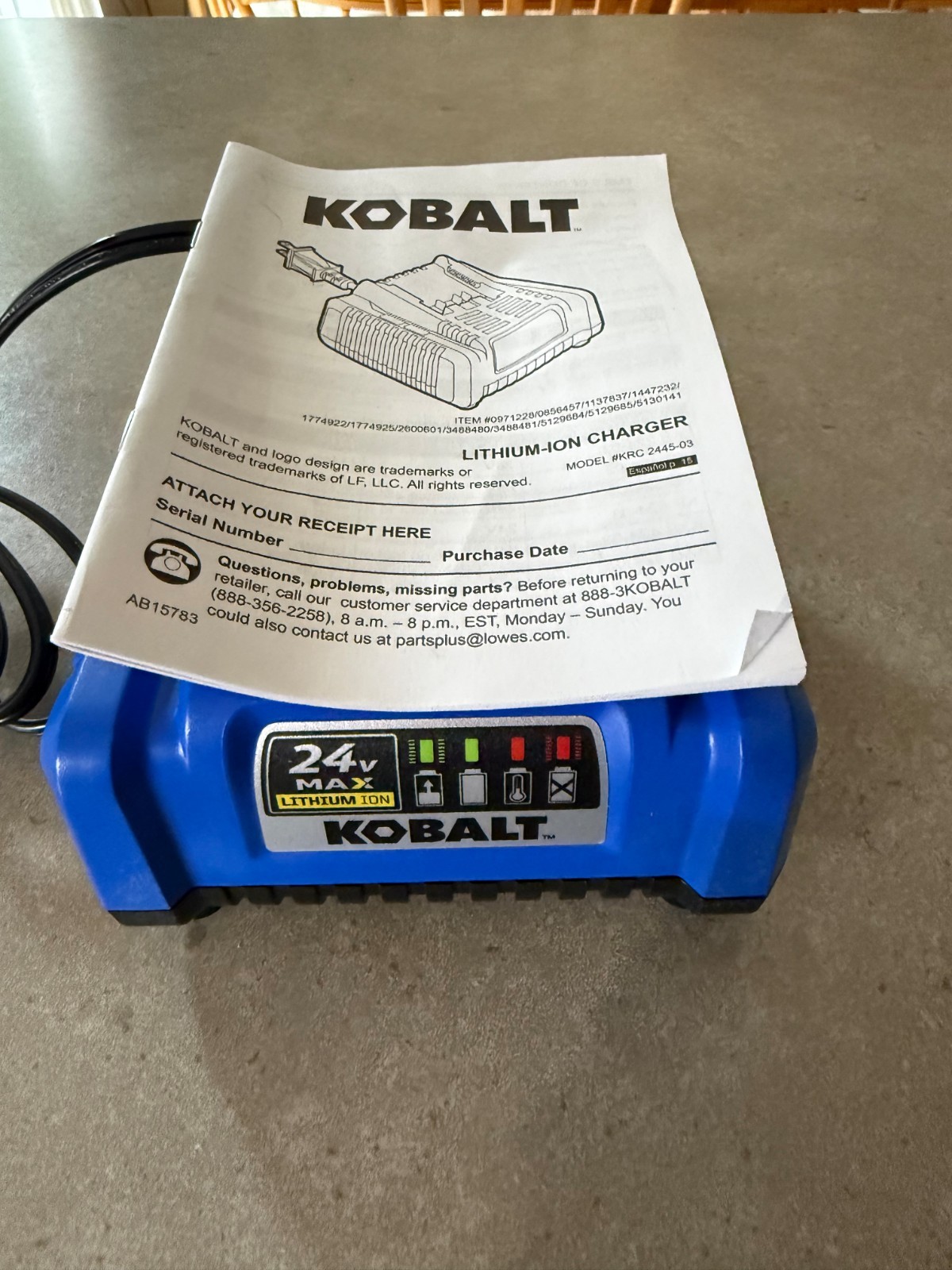 NEW-Kobalt 24V MAX Lithium-Ion Battery Charger- New Charger Only