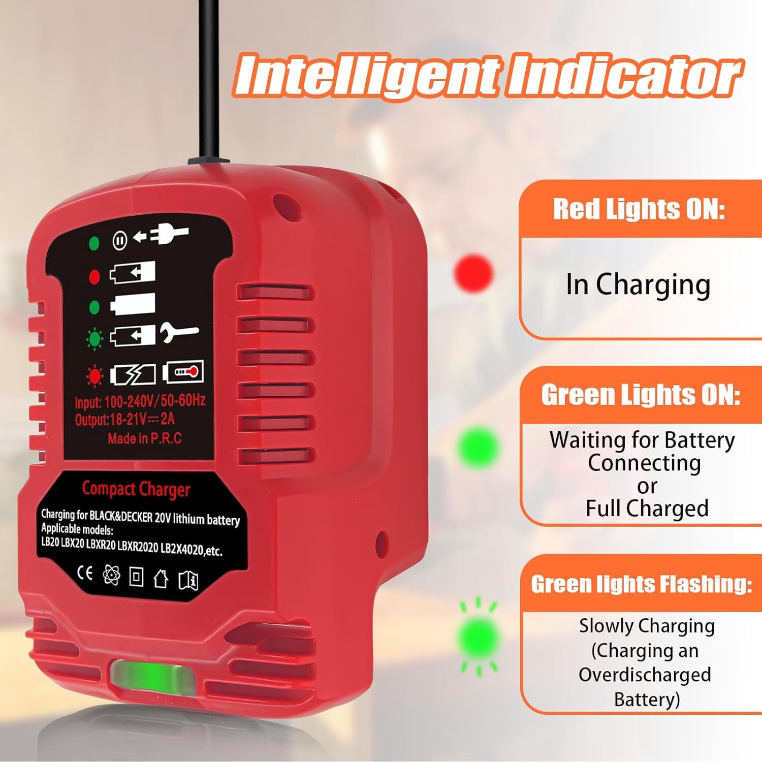 Charger for Black&Decker 20V MAX Li-ion Battery LBXR20 LBXR2020 LBX4020 LCS1620