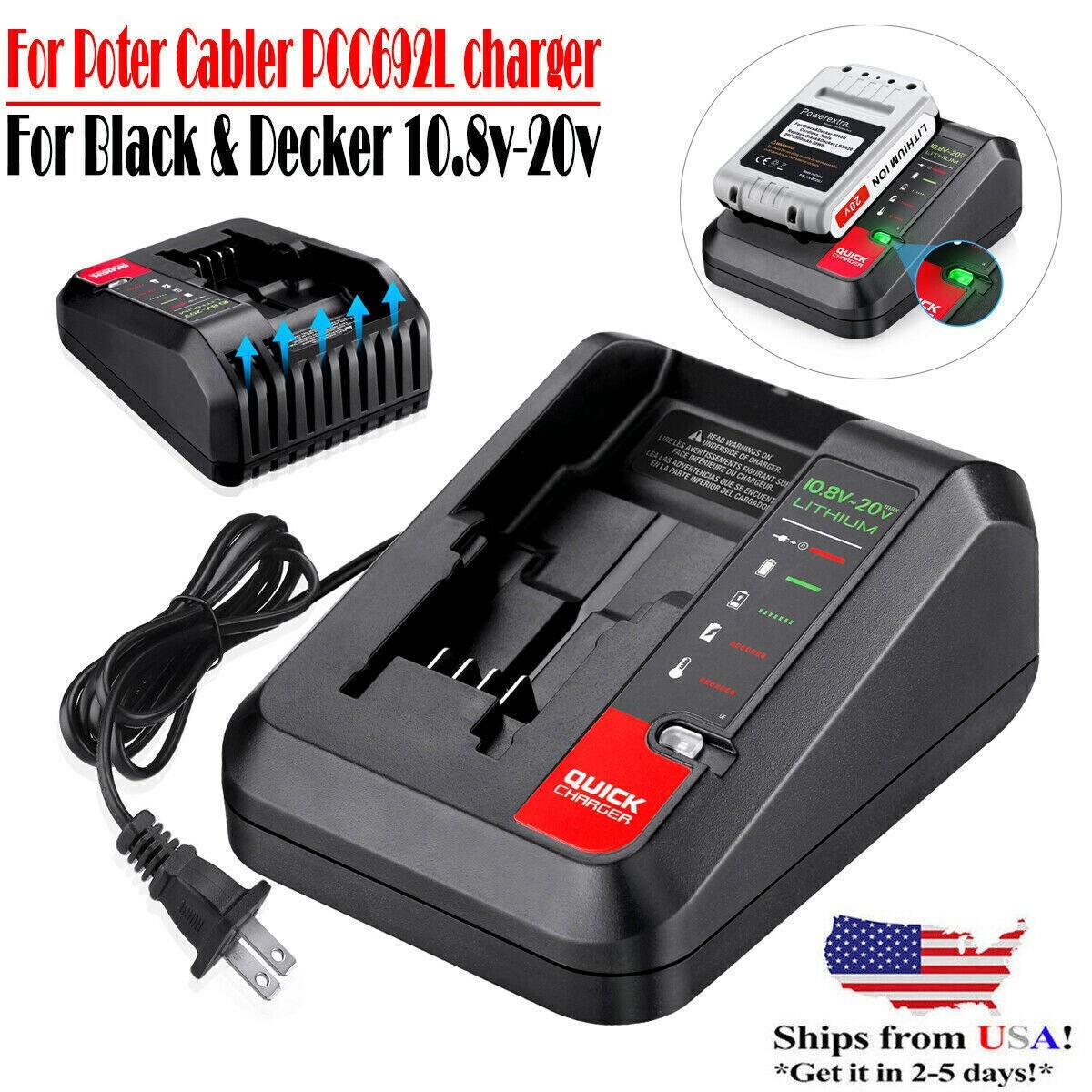 20V for Black and Decker 20Volt Lithium Battery Charger LBXR20 LB20 LBX20 Li-Ion