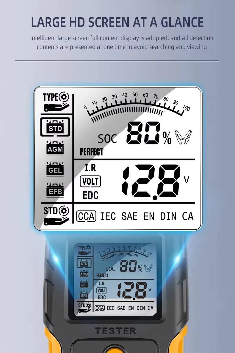 ⚡ Vehicle Battery Tester 12V 24V – LCD Analyzer for Cranking & Charging