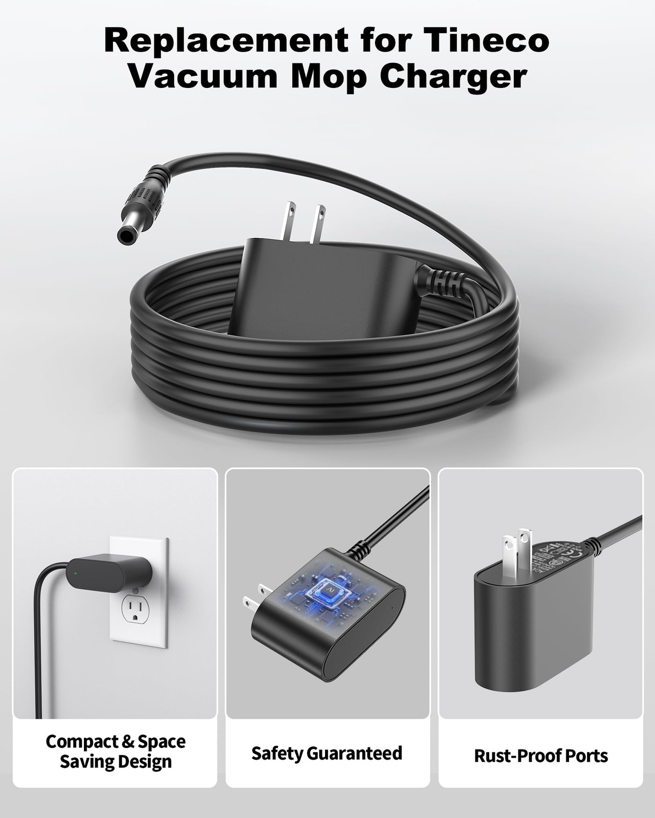 VHBW 26V Charger Replacement for TINECO Cordless Vacuum Black