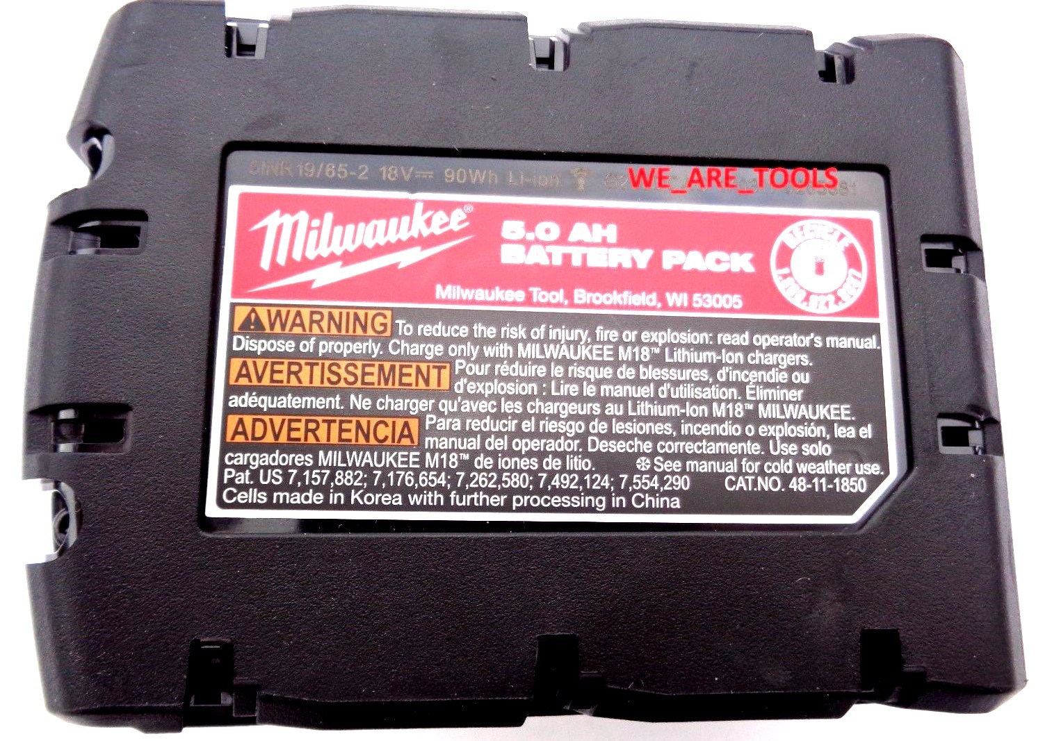 (5) New 18V Milwaukee 48-11-1850 5.0 AH Batteries, (1) Charger, M18 18 Volt Red