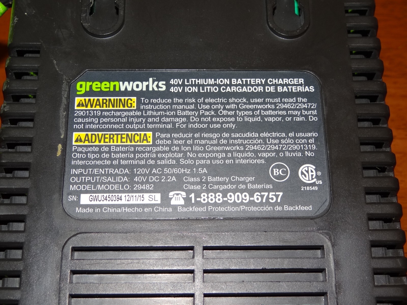 Genuine GreenWorks 29482 40V Lithium-Ion Battery Charger