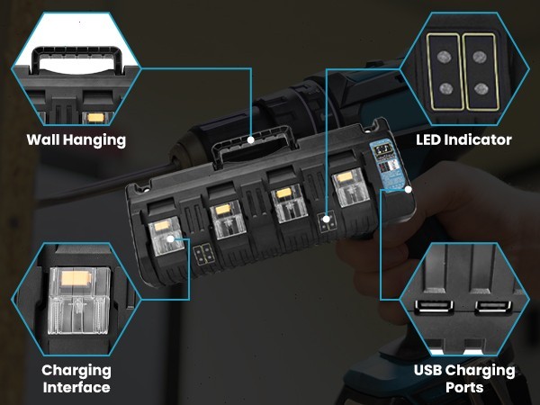 DC18SF 18V LXT Li‑Ion 4-Port Battery Charger Replace for Makita 18 Volt Battery