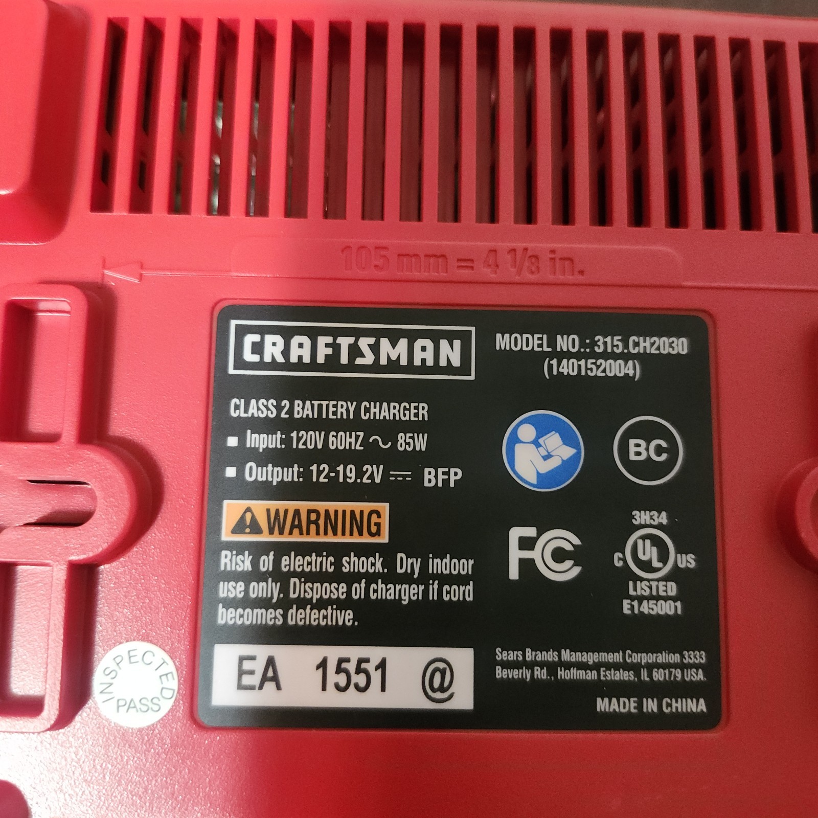 Craftsman Quick Battery Charger 12V-19.2V Li-Ion and Ni-Cd Model 315.CH2030