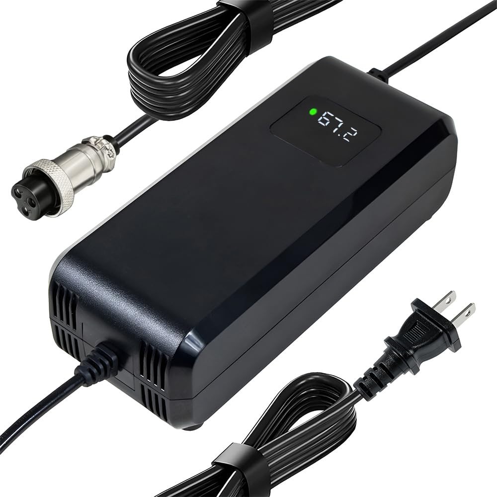 67.2V 3A Lithium Battery Charger for 60V 16S Li-ion Pack, 12mm Connector Adapter