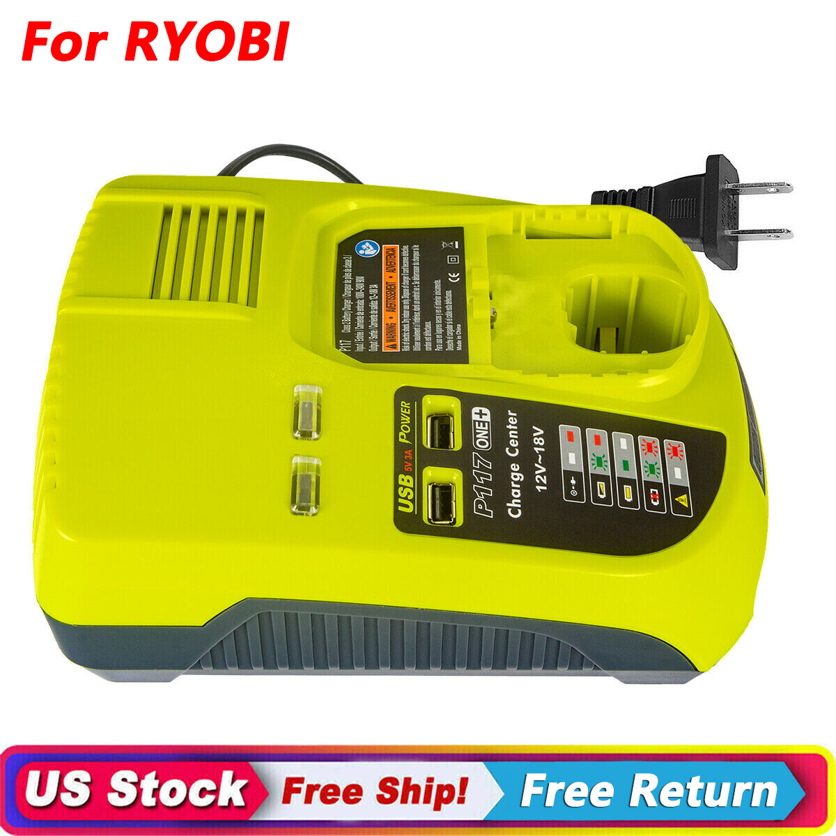 For Ryobi P117 18V ONE Dual Chemistry IntelliPort Battery Charger Lithium/Ni-cd