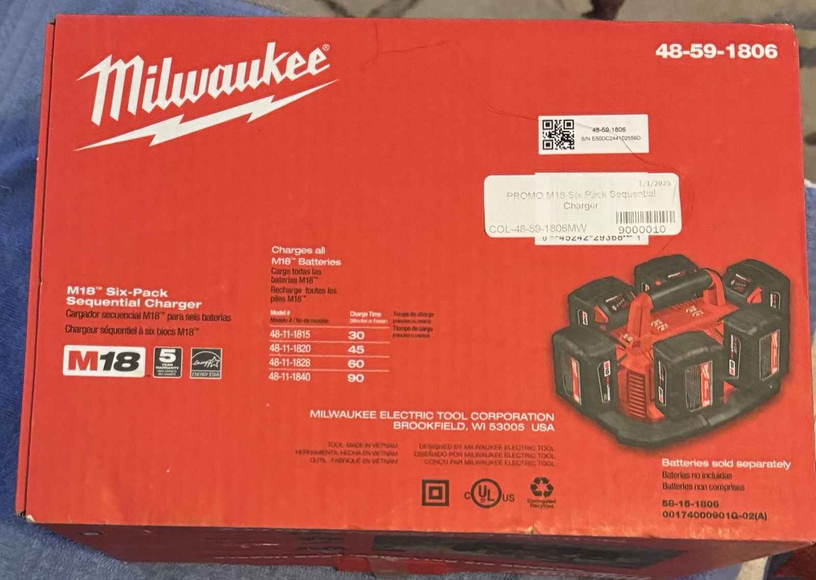 New Milwaukee 48-59-1806 M18 Six Pack Sequential Charger GENUINE 18 Volt 6 Ports