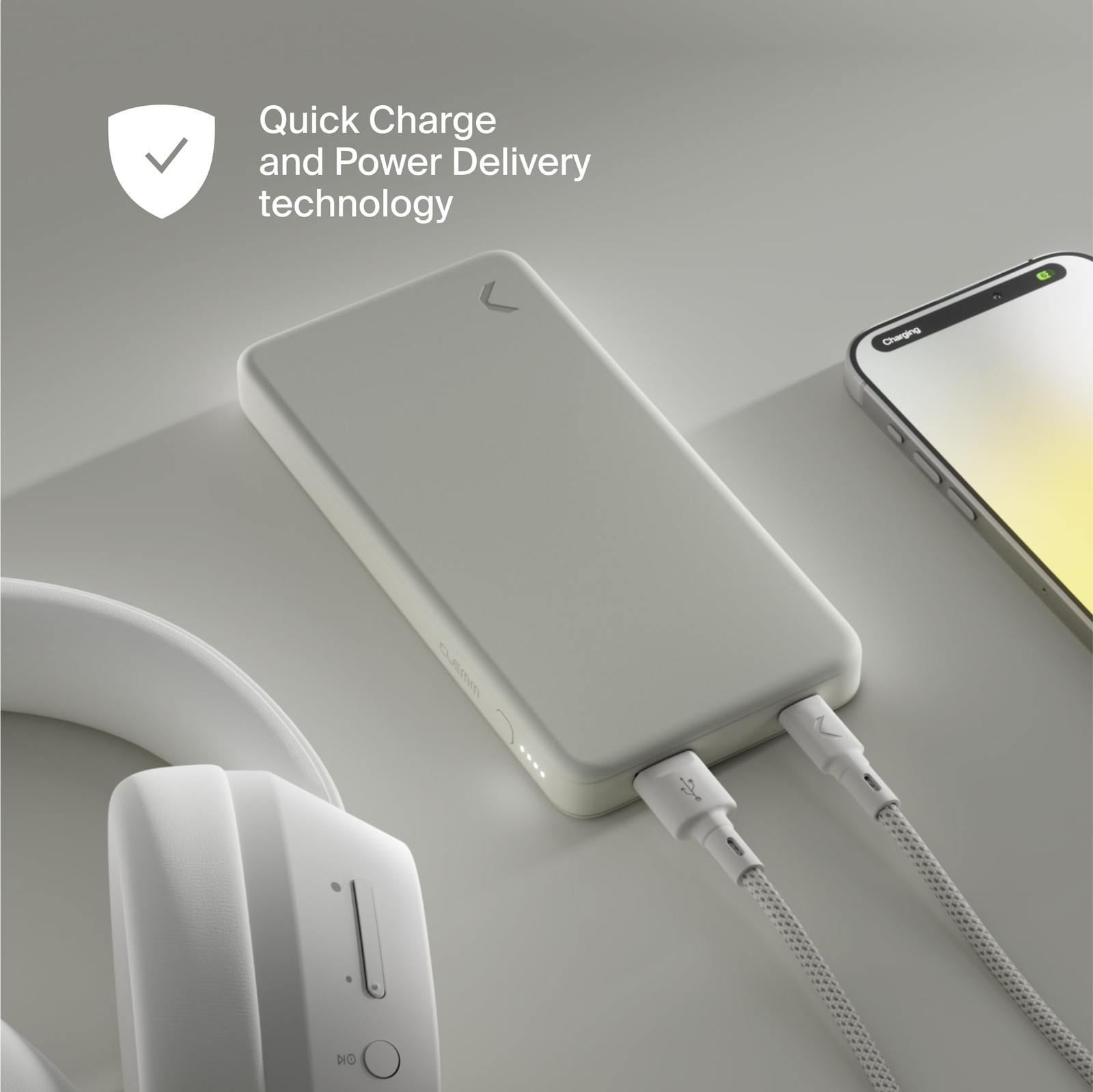 Clemm Portable Charger 10000Mah Dual Port Usb-A Usb-C Ivory