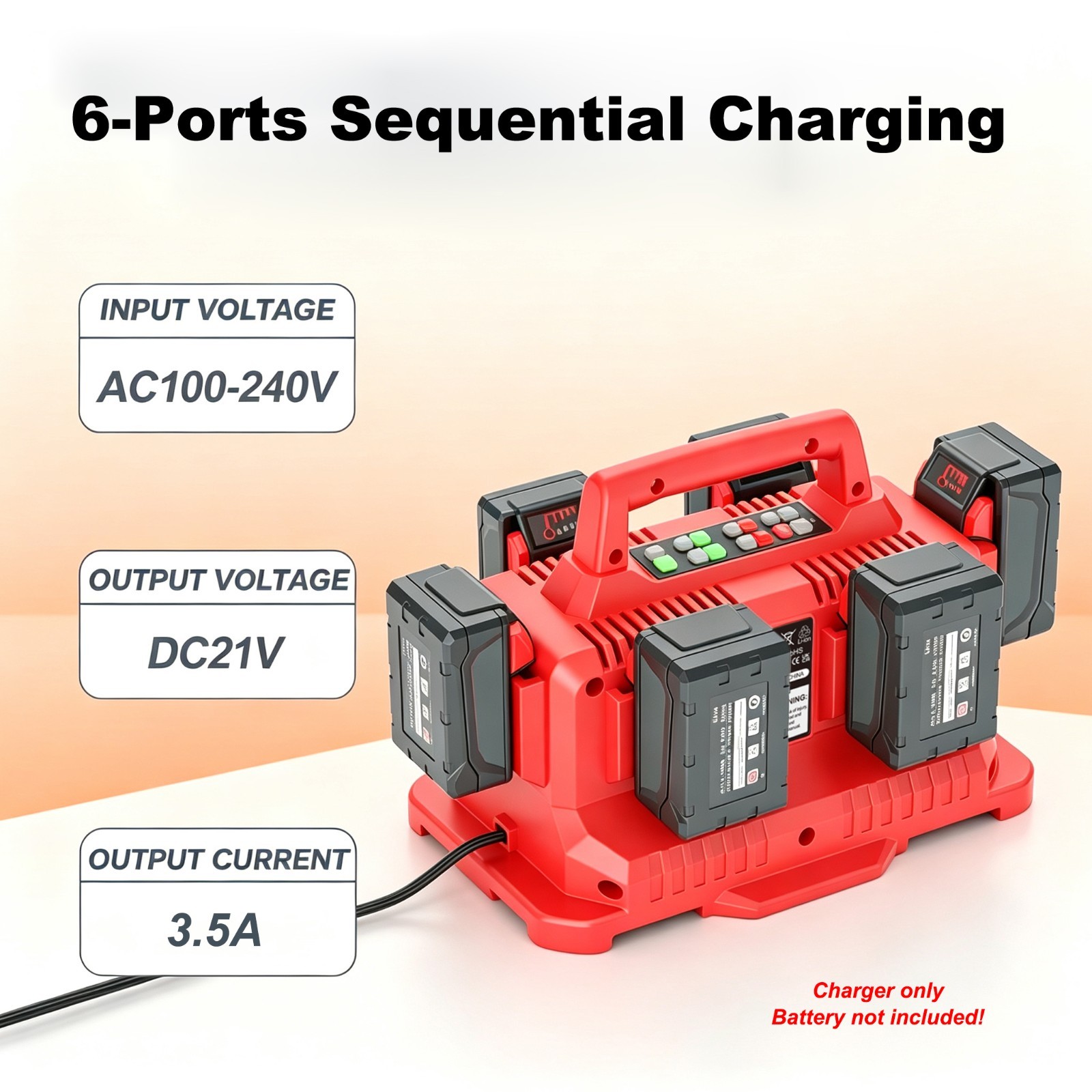 3.5A 6-Port Sequential Fast Charger Compatible with Milwaukee M18 48-59-1806