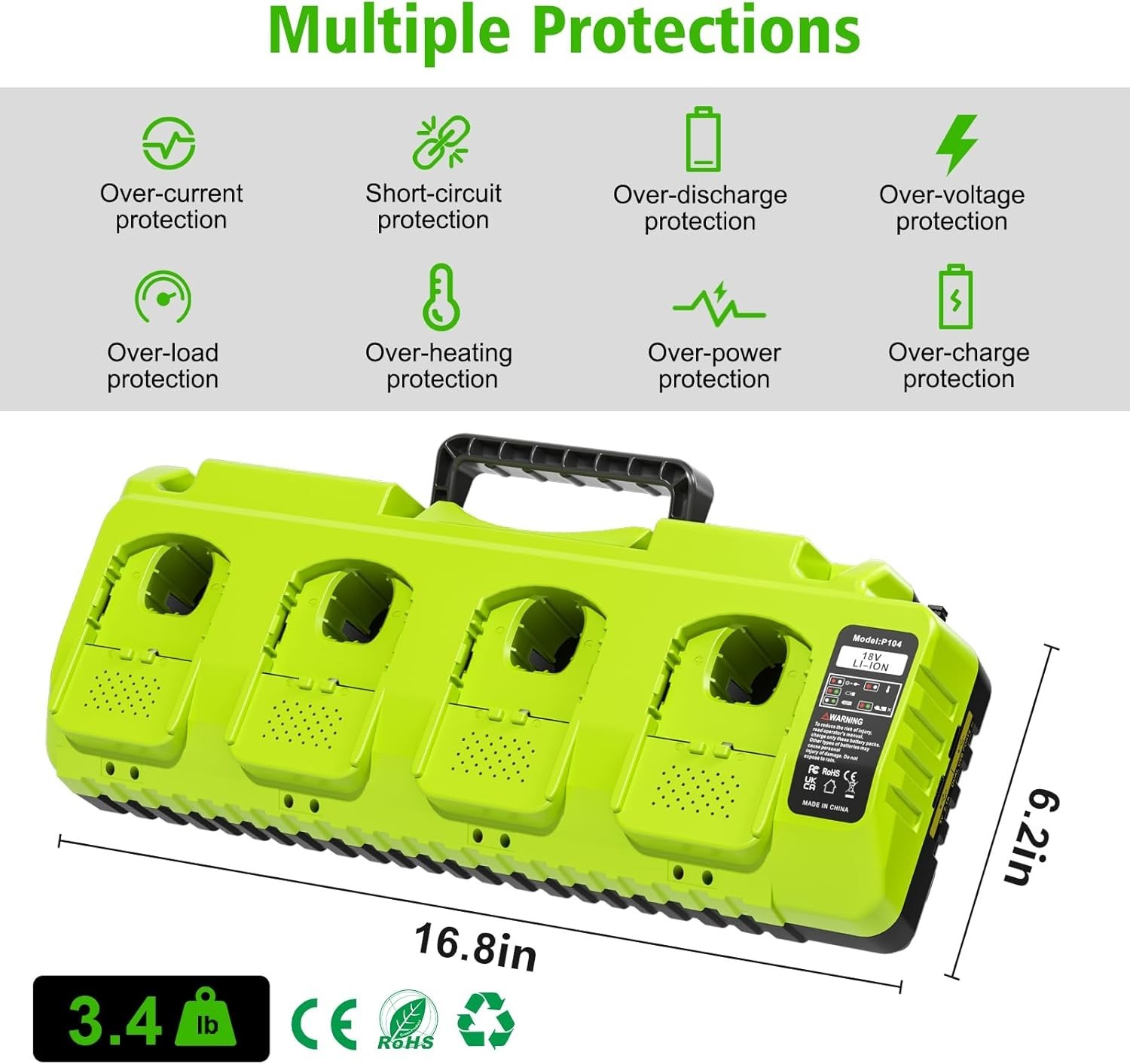 Replace Ryobi 18V Battery Charger,4-Port Fast Multi-Battery Charging Station