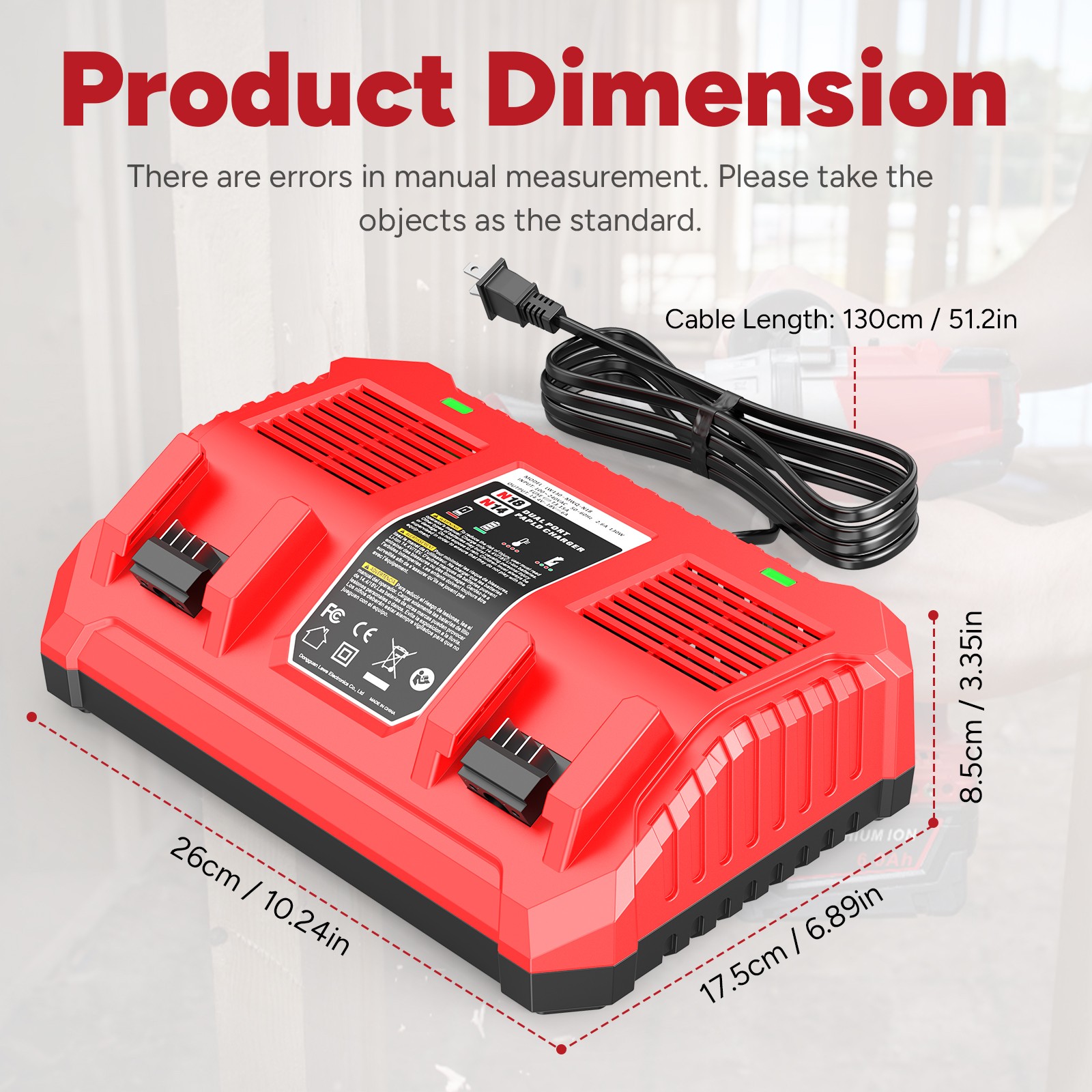Rapid Dual Charger For Milwaukee For M18 18V Li-ion Battery Charger 48-11-1811