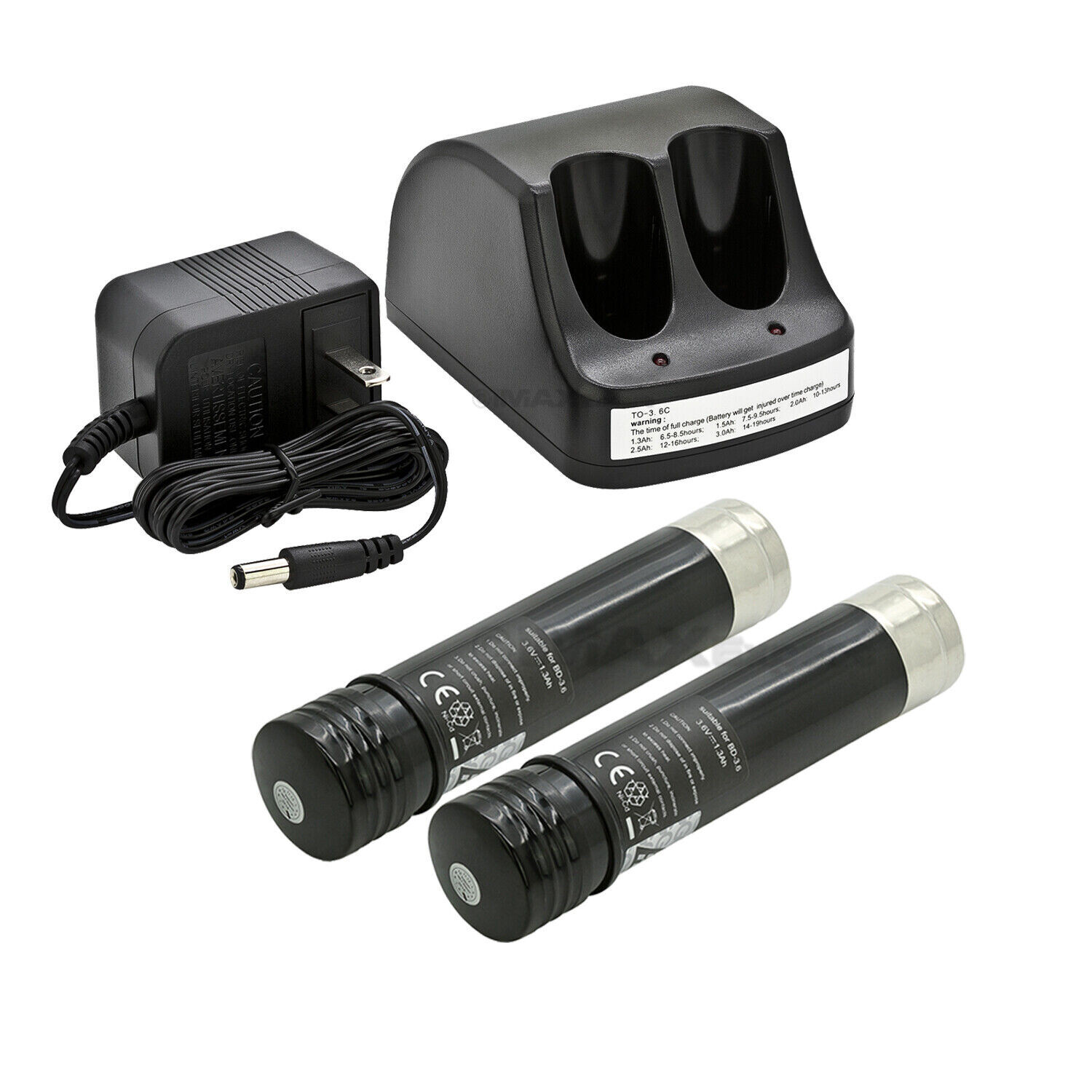 2x 3.6V 1.3Ah NiCd Battery for Black & Decker VP100 + 1x Dual Port Charger