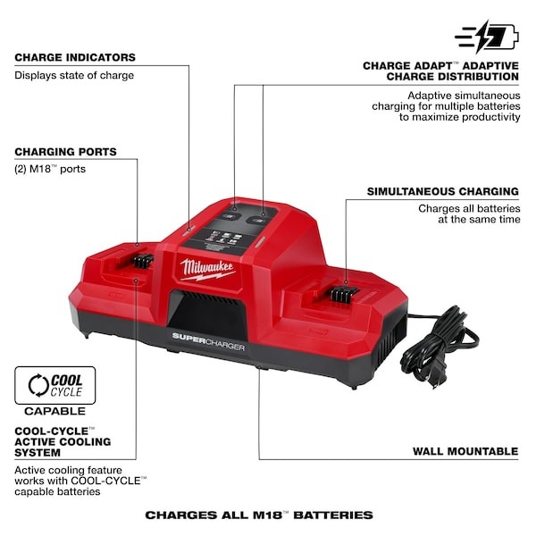 Milwaukee Tool 48-59-1815 M18 Dual Bay Simultaneous Super Charger
