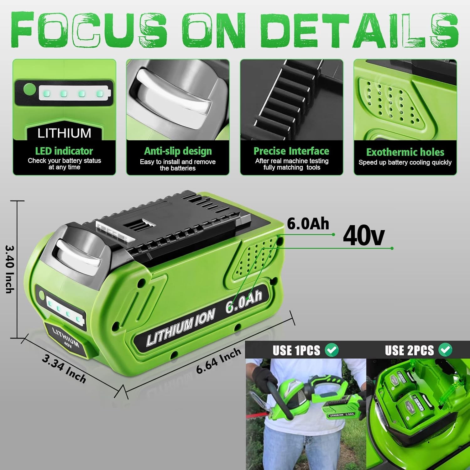 For Greenworks 40V 29462 Lithium Battery 29462 29252 29472 Battery/Charger USA